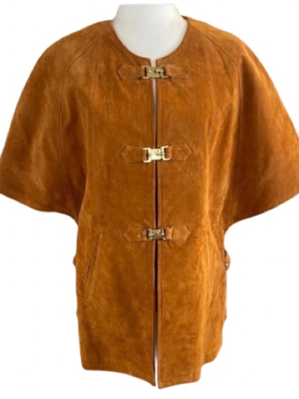 Soft Surroundings "Serafina" Genuine Suede Leather Poncho Cape M Toggle Clasp